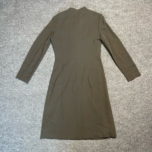 MICHAA Womens A Line Dress Green Olive Notch Neck Long Sleeve Zipper Modest XL - Picture 3 of 10